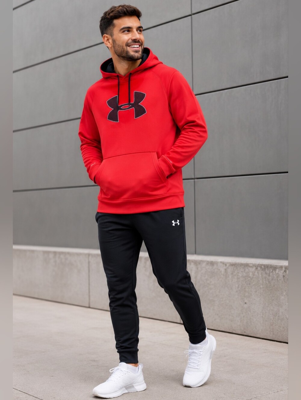 Under Armour Mens Red Loose Fit Logo Hoodie Size 2XL Outdoor Athleisure Sports